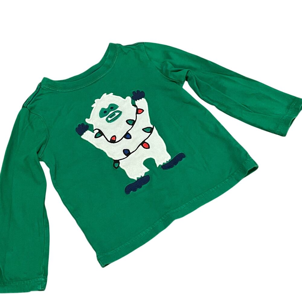 Crazy 8‎ 2t Long Sleeve Shirt Yeti Christmas Lights Appliqué Holiday Green